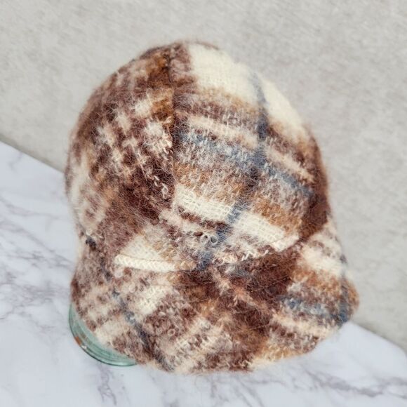 The Scotch House Plaid Mohair and Wool Bucket Hat Brown Cream Vintage - Picture 3 of 12